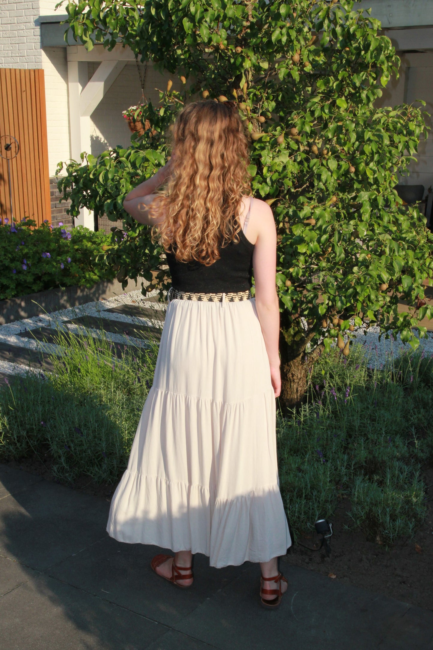 Boho maxi zomerrok met riem Emelia | Beige - Iristra