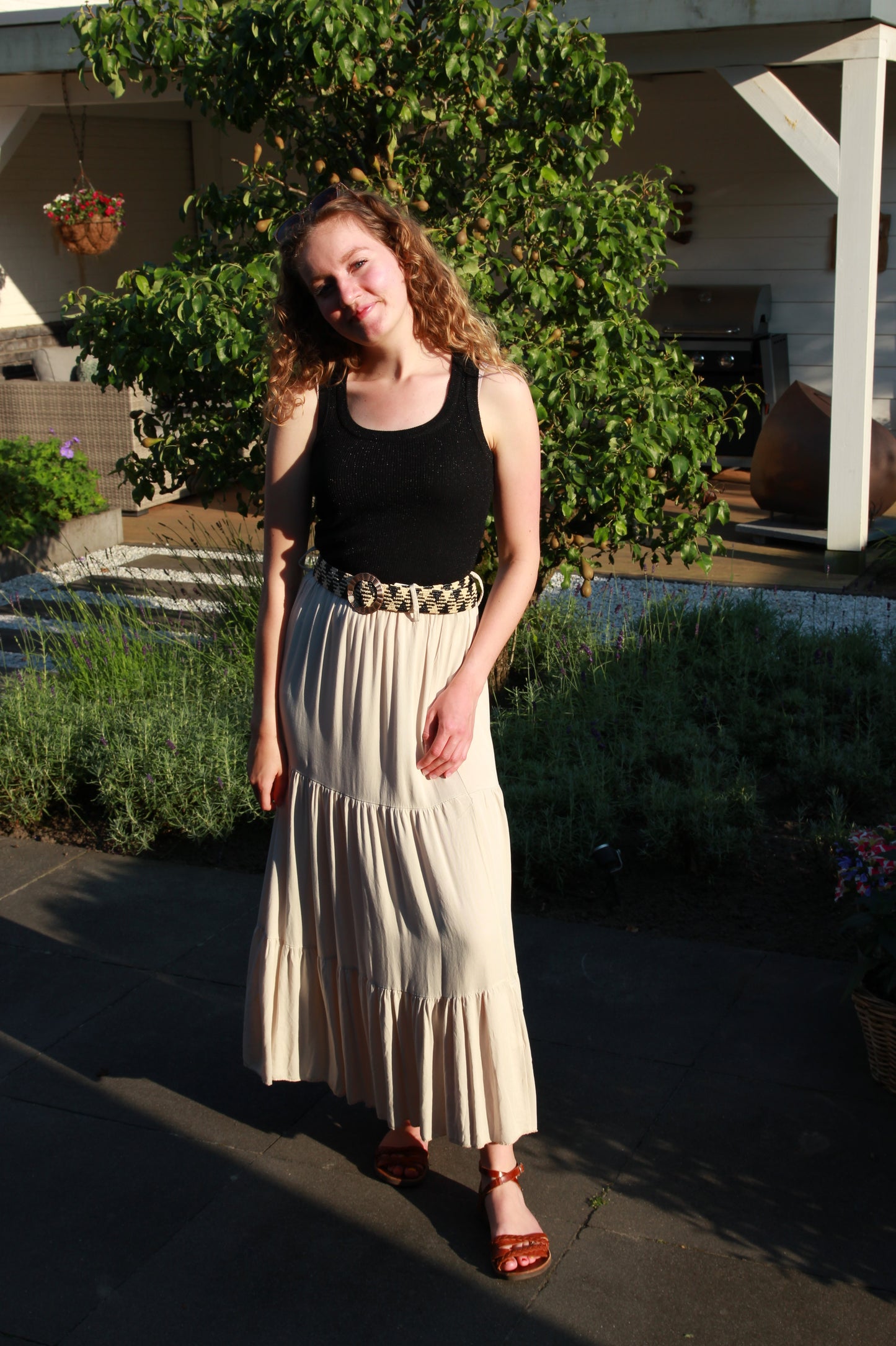 Boho maxi zomerrok met riem Emelia | Beige - Iristra