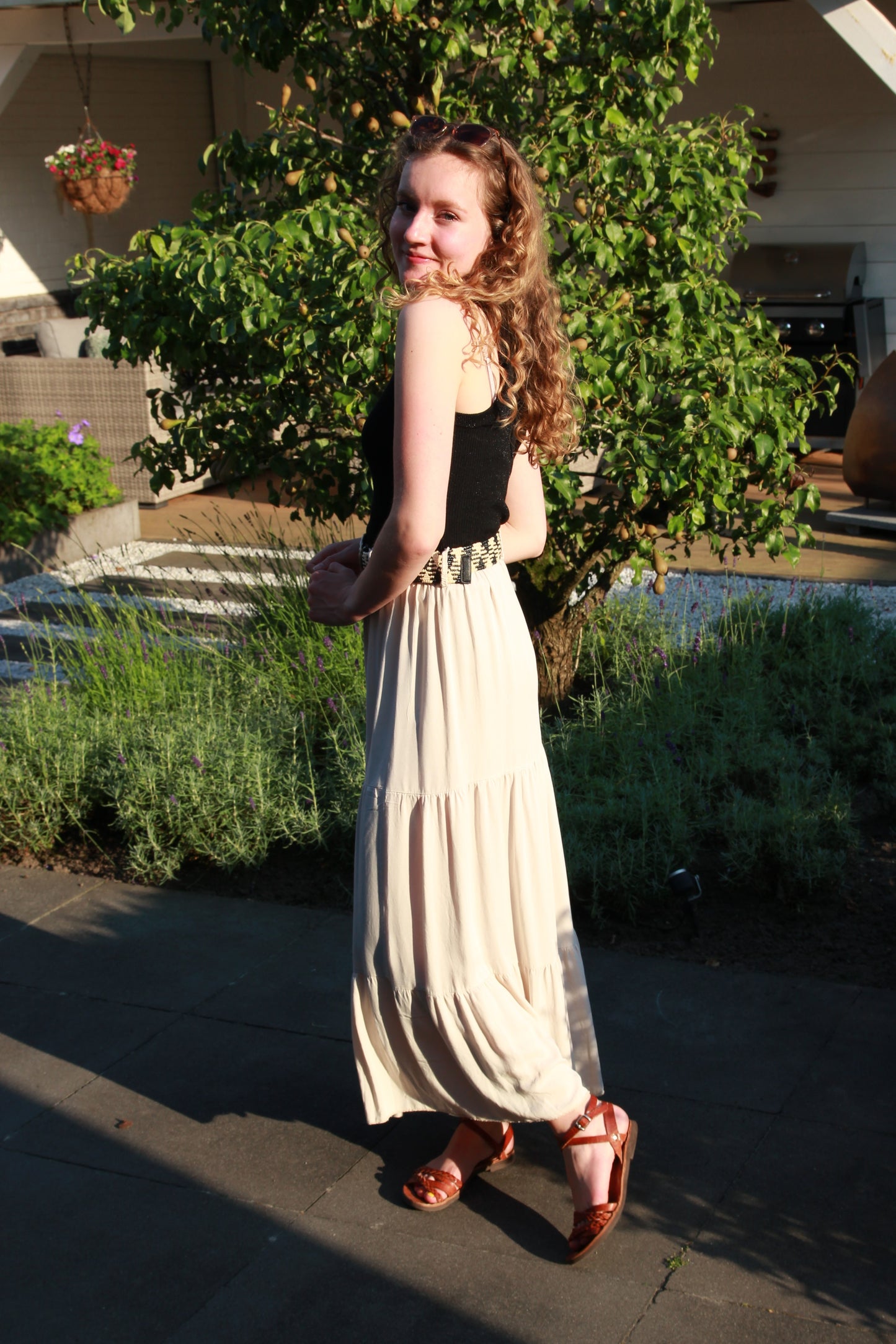 Boho maxi zomerrok met riem Emelia | Beige - Iristra