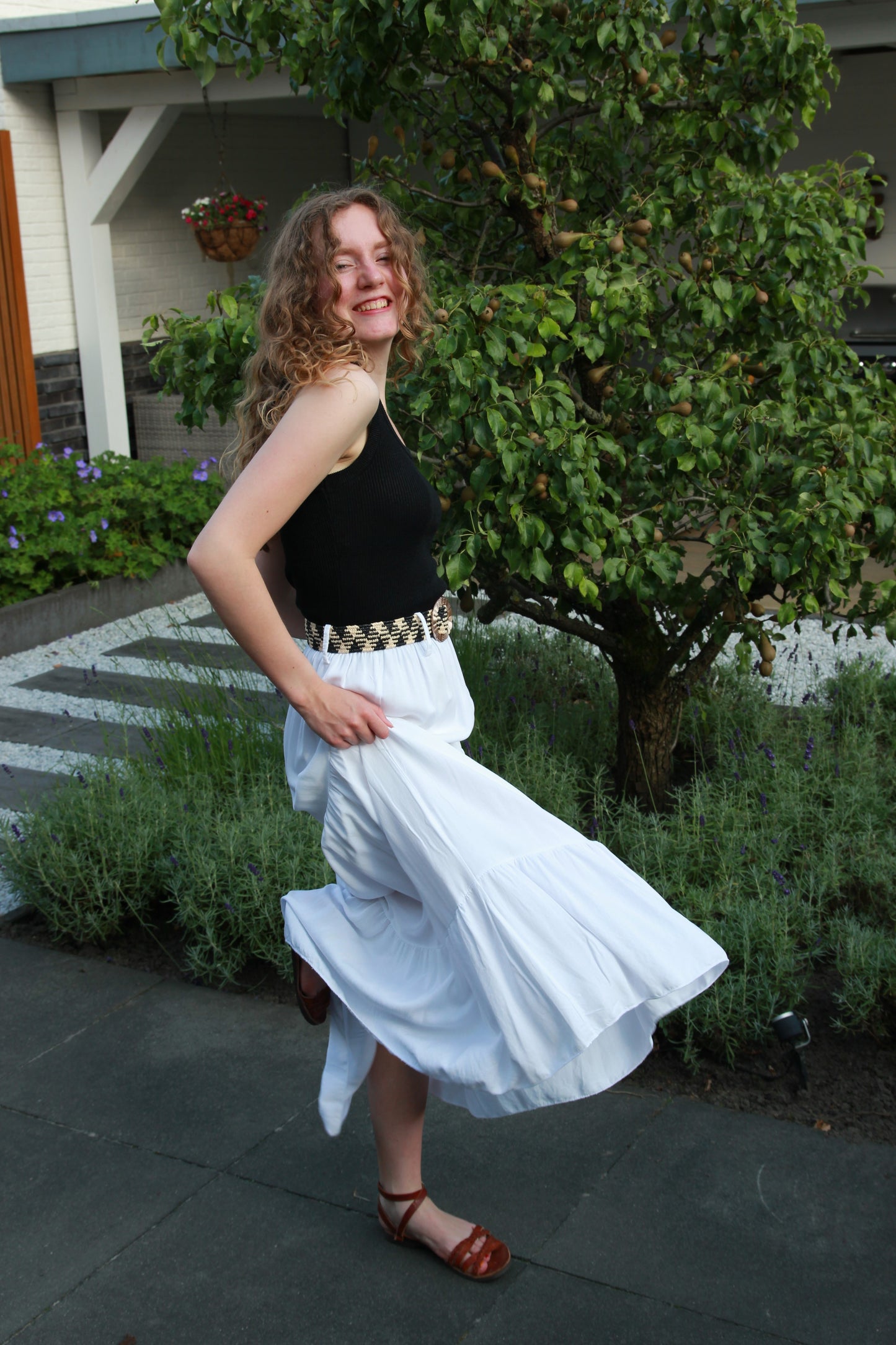 Boho maxi zomerrok met riem Emelia | Wit - Iristra