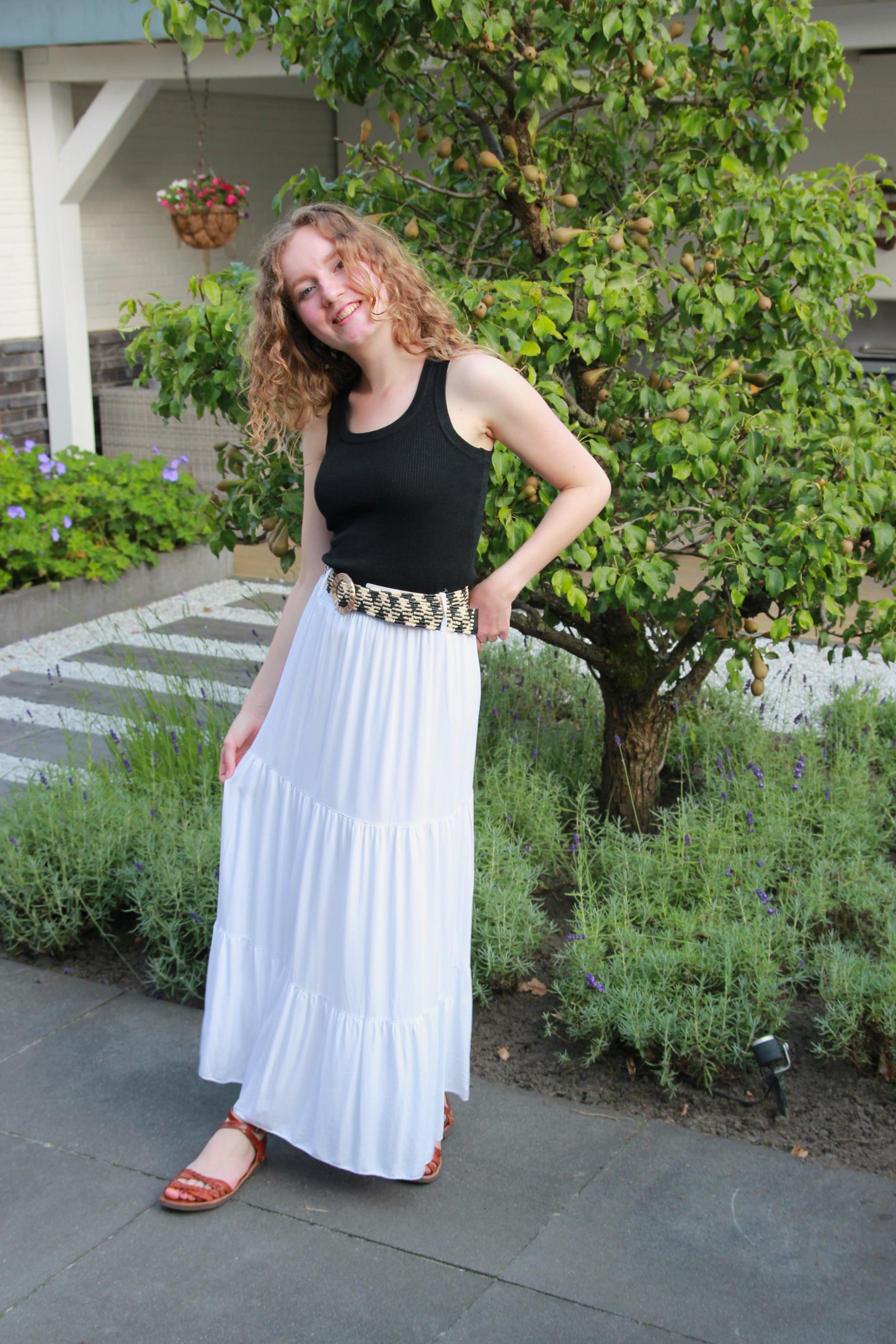 Boho maxi zomerrok met riem Emelia | Wit - Iristra