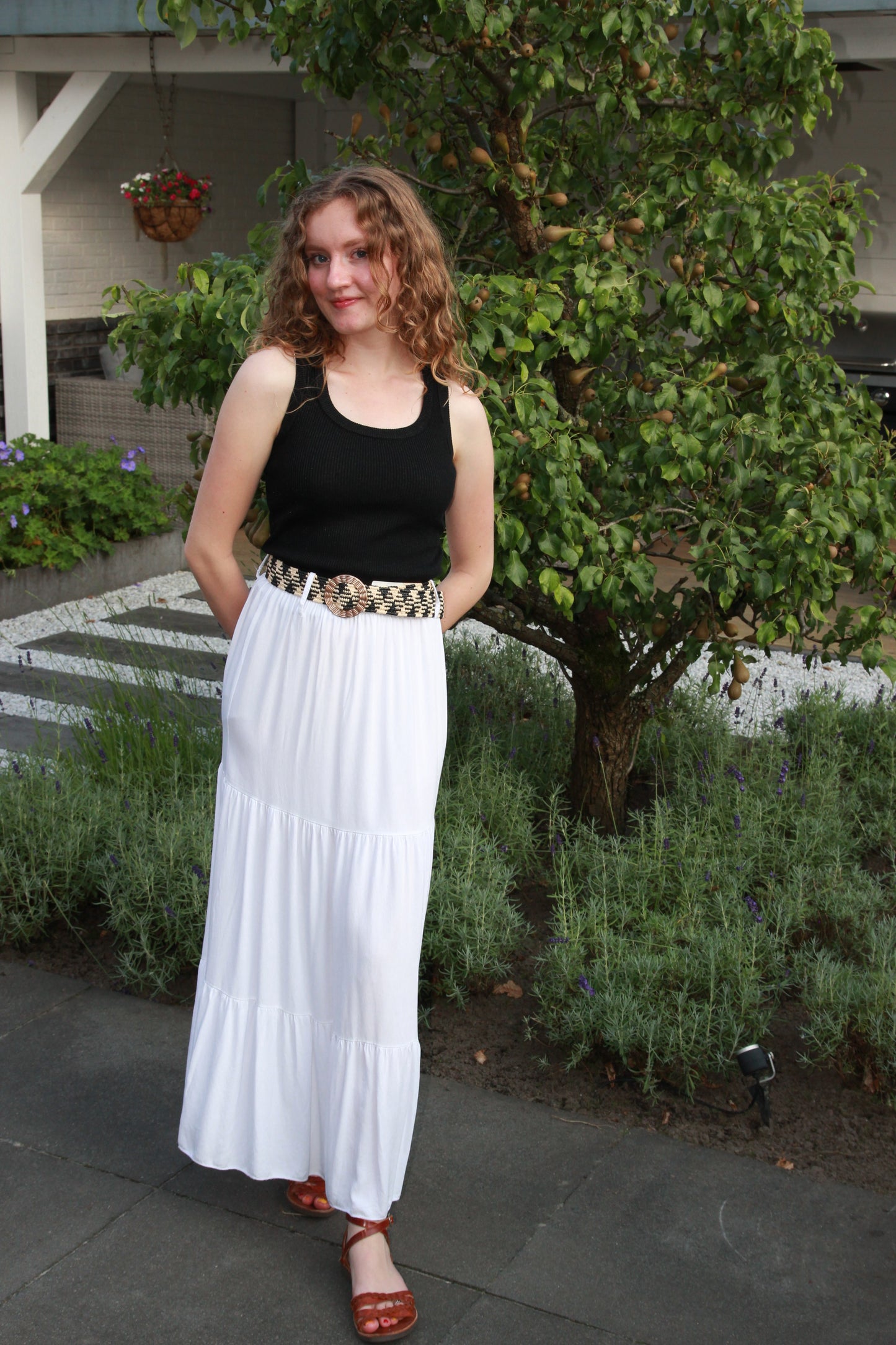 Boho maxi zomerrok met riem Emelia | Wit - Iristra