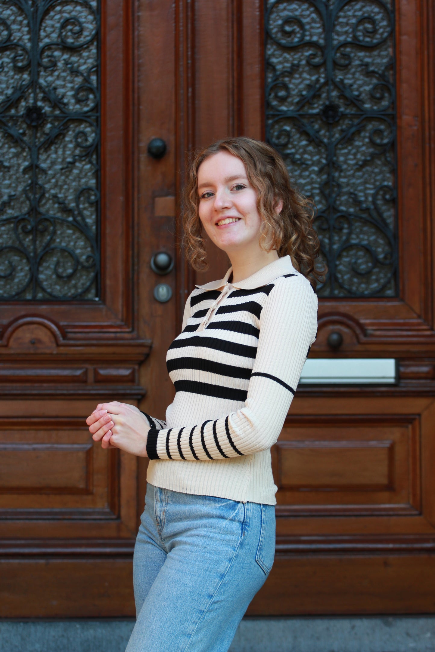 Rib top met kraag Alice | crème