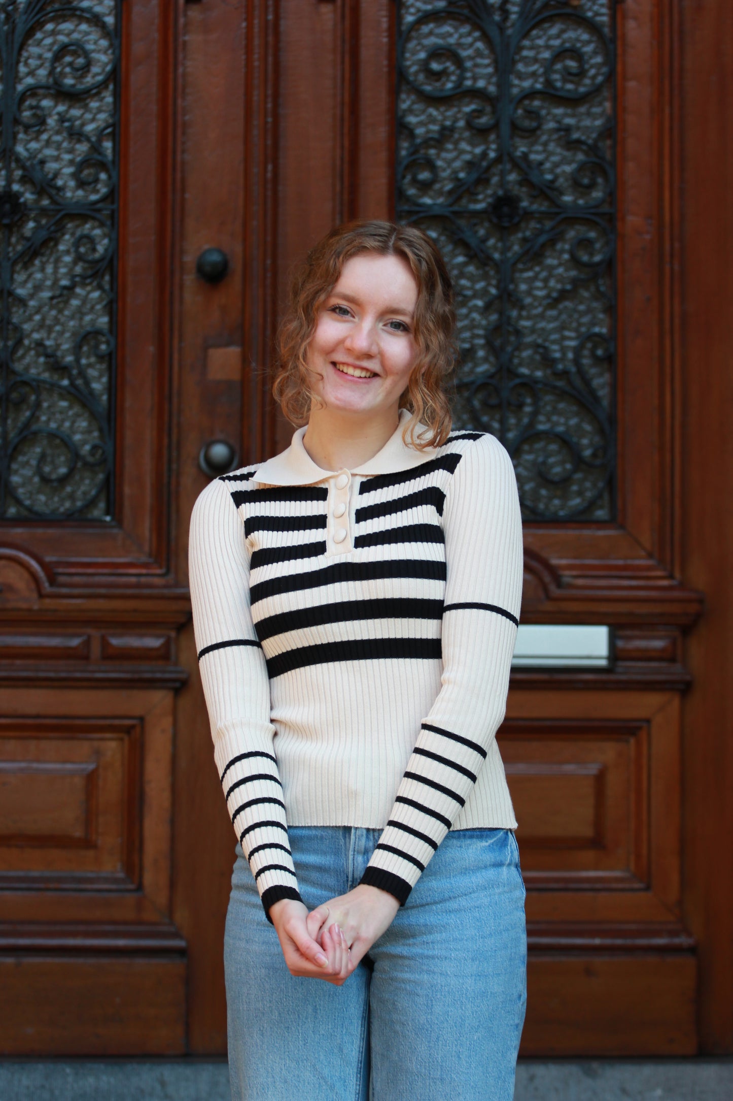 Rib top met kraag Alice | crème