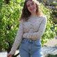 Kanten mesh top Tess | Beige top met lange mouwen en ronde hals - Iristra