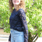 Kanten mesh top Tess | Donkerblauw top met lange mouwen en ronde hals - Iristra