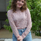 Kanten mesh top met lange mouwen en ronde hals Tess | Lichtroze - Iristra