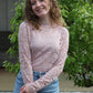 Kanten mesh top met lange mouwen en ronde hals Tess | Lichtroze - Iristra