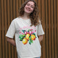Shirt La dolce vita Sofia | Beige met citroenenprint en roze strik - Iristra